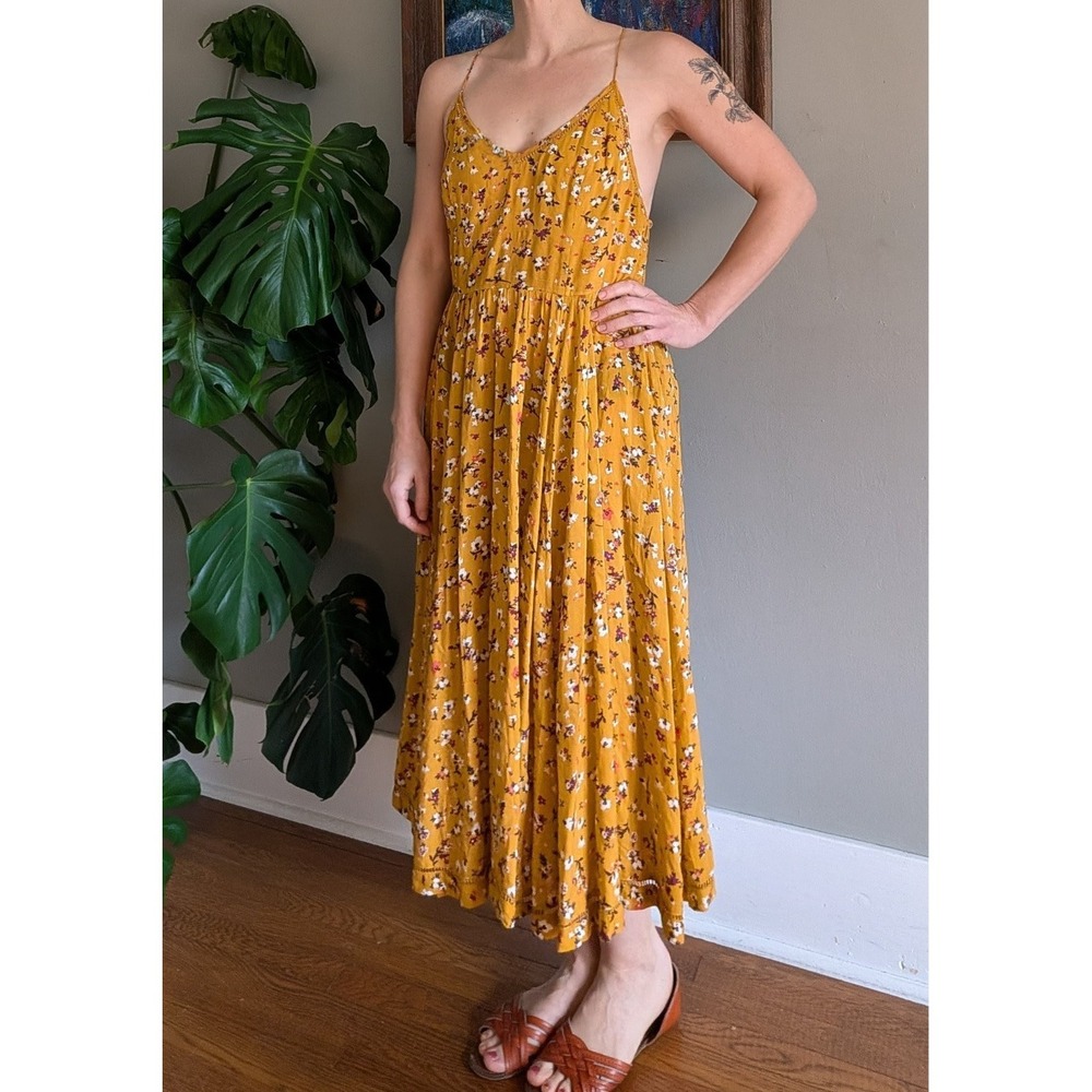 Cooperative Cindy Dress Size 10 Mustard Yellow Ditsy Floral Preppy Cottage Boho
